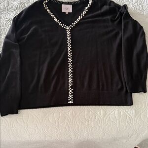 Black Cardigan with Pearl Details